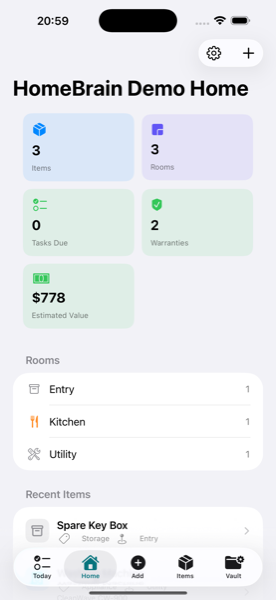 HomeBrain home screen